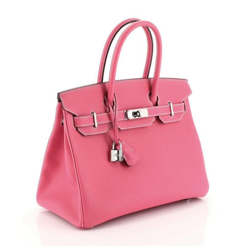 Pink Hermes Birkin Handbag Rose Tyrien Epsom with Palladium Hardware 30