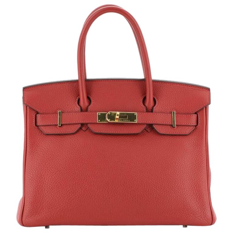 Hermes Birkin Handbag Rouge Casaque Clemence with Gold Hardware 30