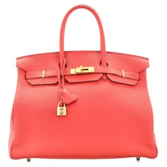 Hermes Birkin Handbag Rouge Casaque Clemence with Gold Hardware 35