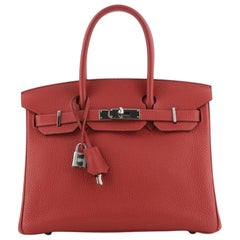 Hermes Birkin Handbag Rouge Casaque Clemence with Palladium Hardware 30