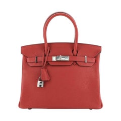 Hermes  Birkin Handbag Rouge Casaque Clemence with Palladium Hardware 30