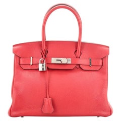 Hermes Birkin Handbag Rouge Casaque Clemence with Palladium Hardware 30