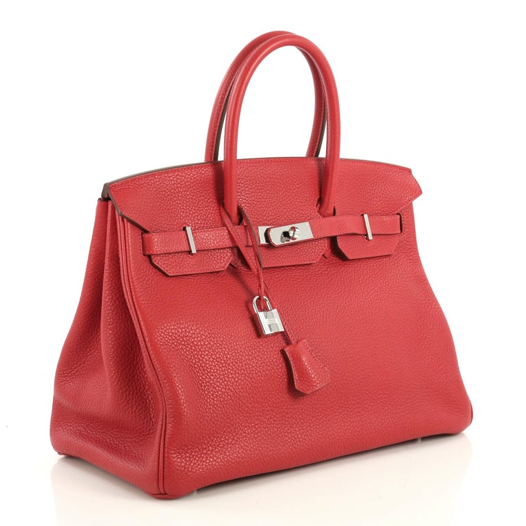 Hermes Birkin Handbag Rouge Casaque Clemence with Palladium Hardware 35 ...