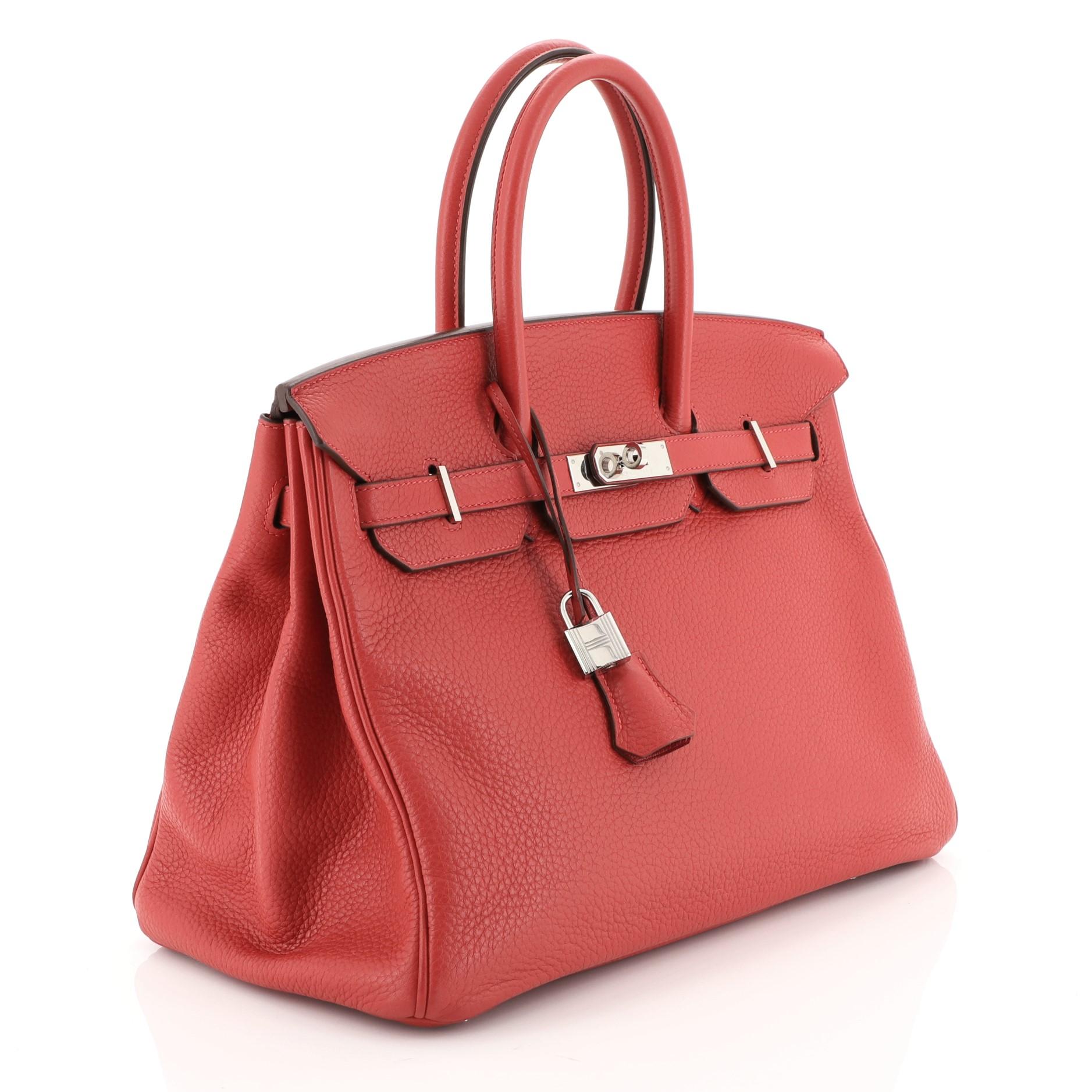 Pink Hermes Birkin Handbag Rouge Casaque Clemence with Palladium Hardware 35