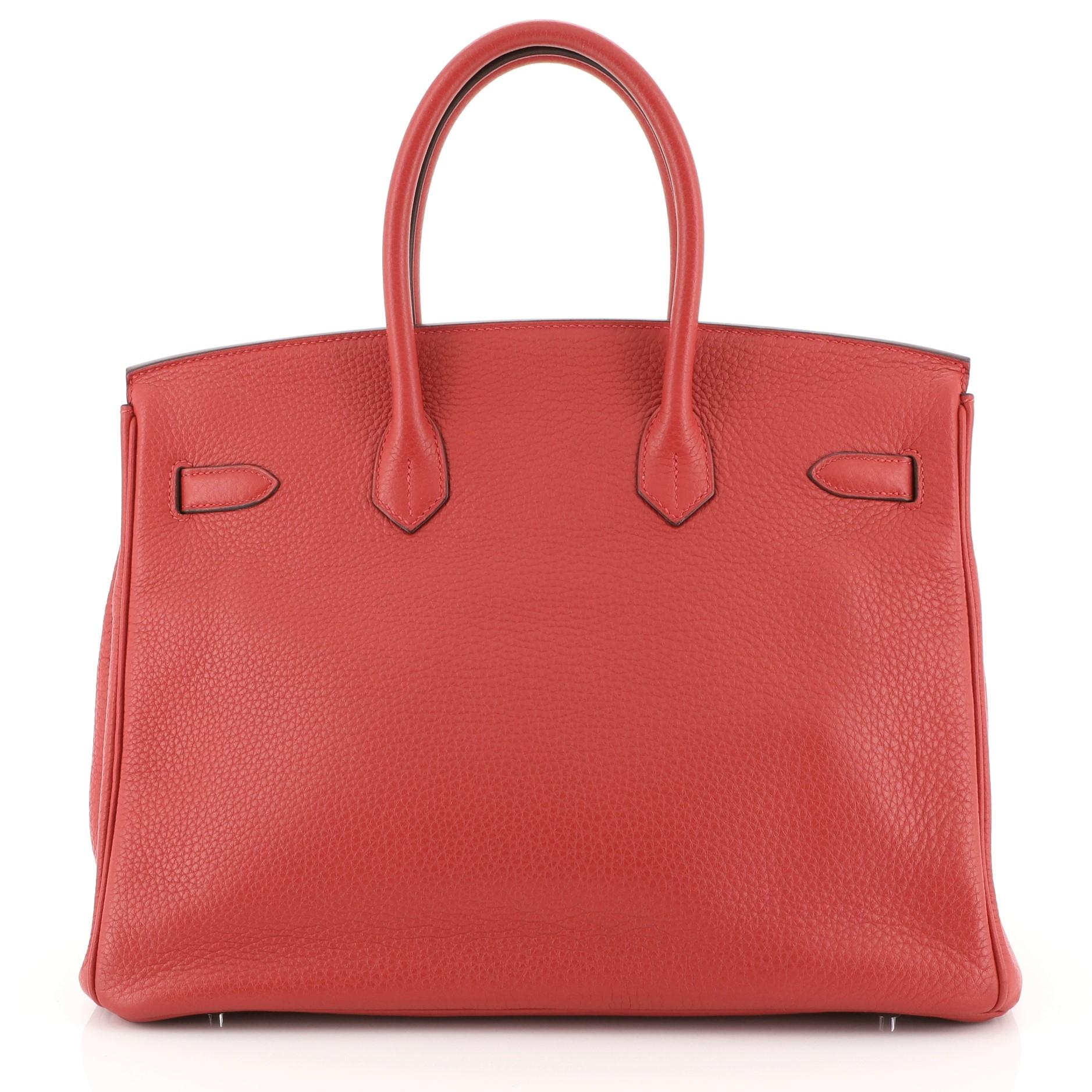 Hermes Birkin Handbag Rouge Casaque Clemence with Palladium Hardware 35 In Good Condition In NY, NY