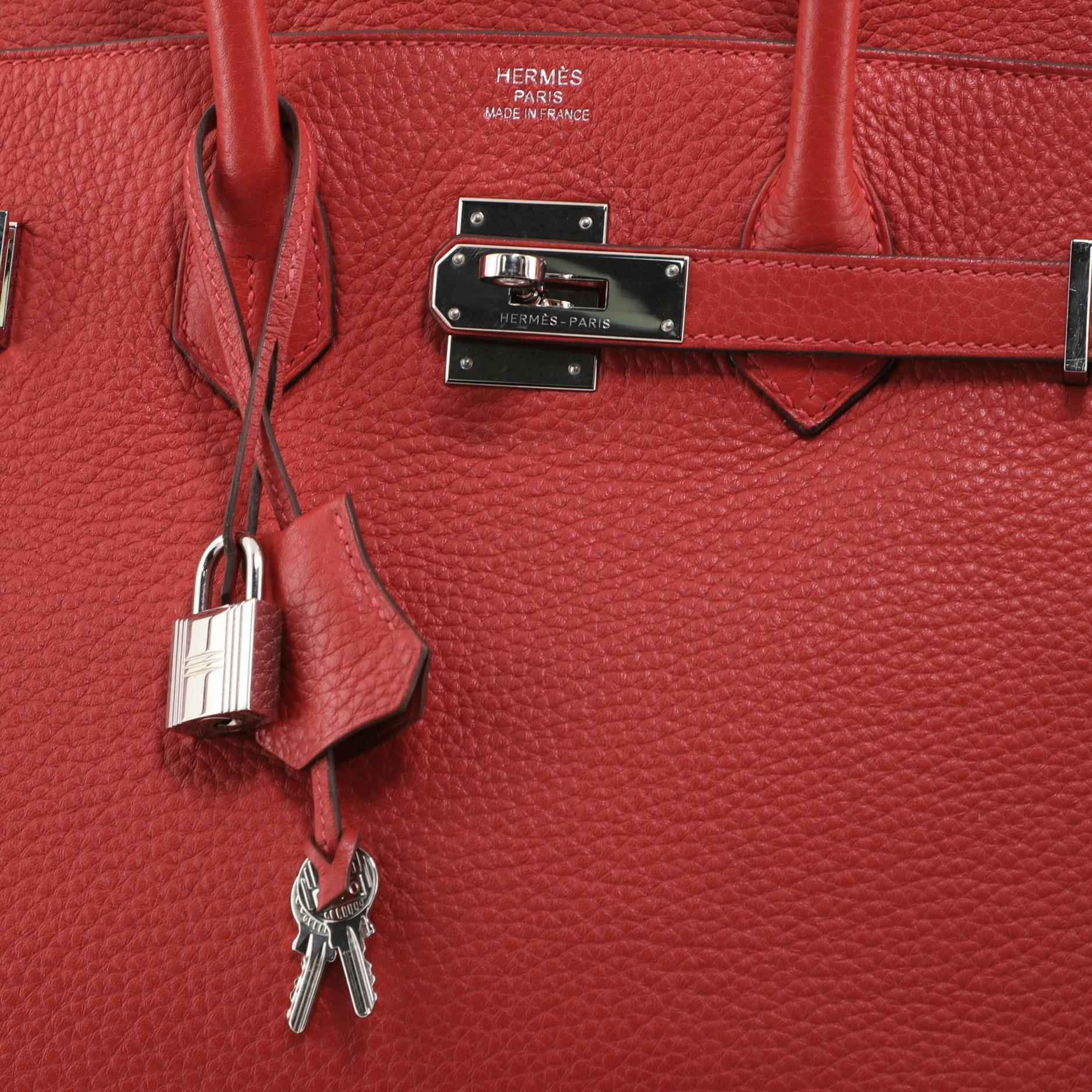 Hermes Birkin Handbag Rouge Casaque Clemence with Palladium Hardware 35 3