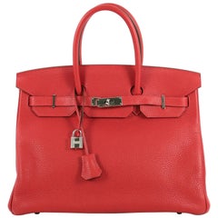 Hermes Birkin Handbag Rouge Casaque Clemence with Palladium Hardware 35