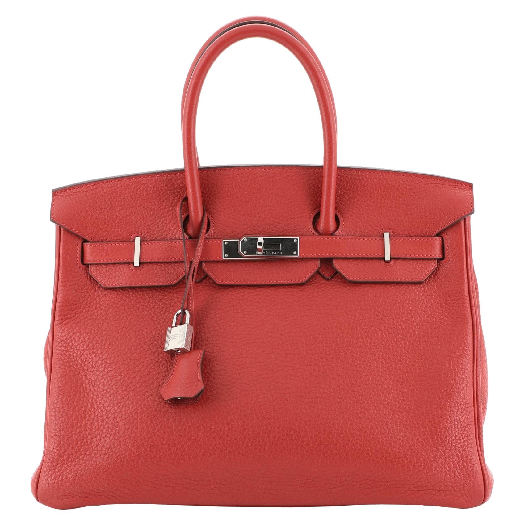 Hermes Birkin Handbag Rouge Casaque Clemence with Palladium Hardware 35