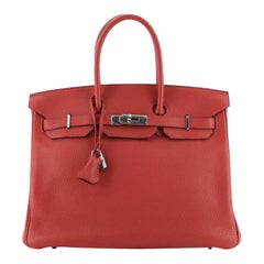 Hermes Birkin Handbag Rouge Casaque Clemence With Palladium Hardware 35