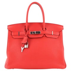 Hermes Birkin Handbag Rouge Casaque Clemence with Palladium Hardware 35