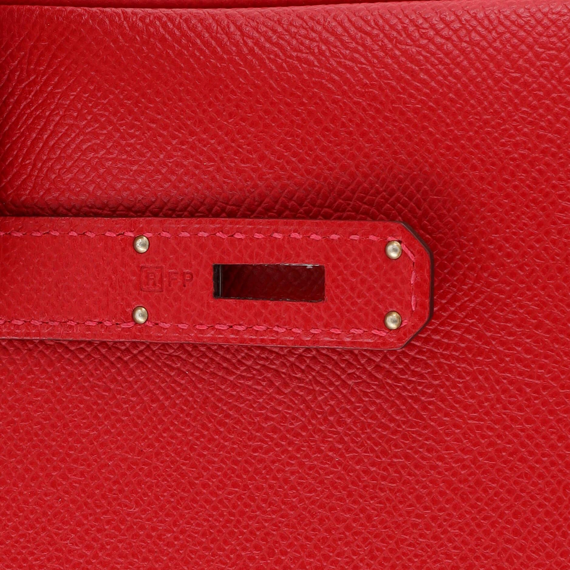 Hermes Birkin Handbag Rouge Casaque Epsom with Palladium Hardware 30 5