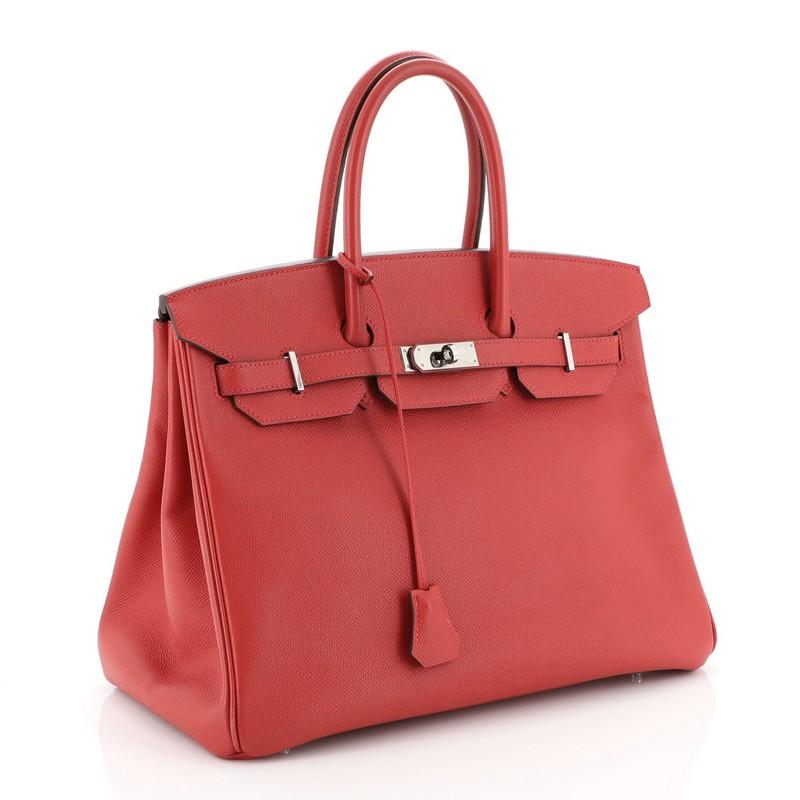 Red Hermes Birkin Handbag Rouge Casaque Epsom With Palladium Hardware 35 
