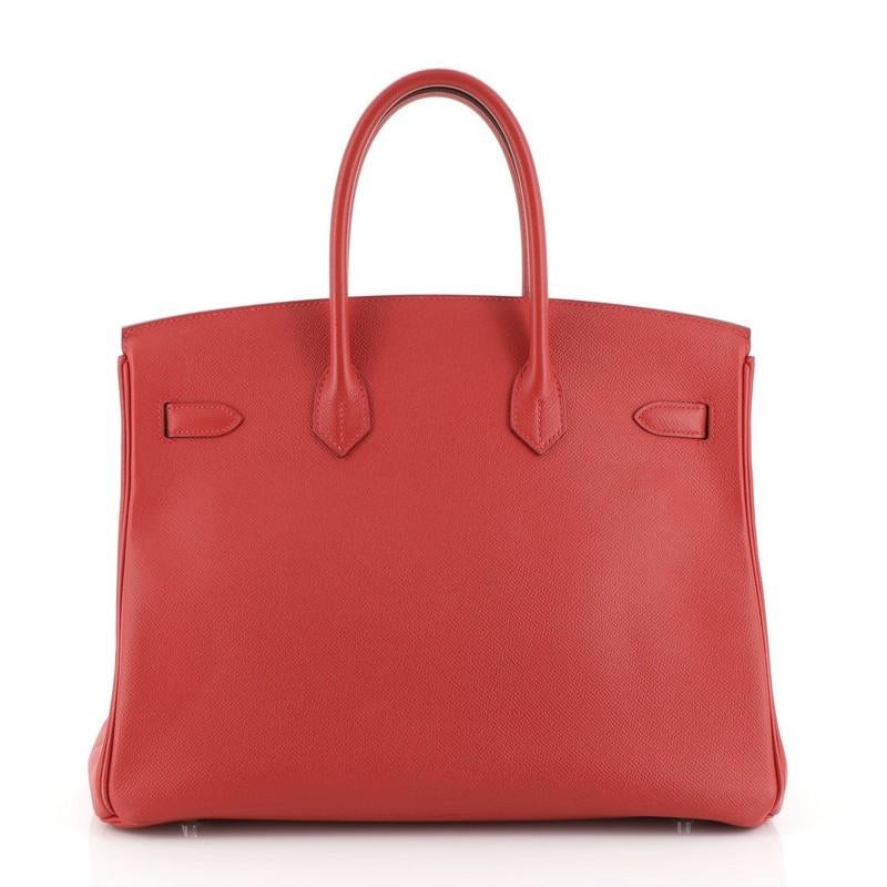 Hermes Birkin Handbag Rouge Casaque Epsom with Palladium Hardware 35 In Good Condition In NY, NY