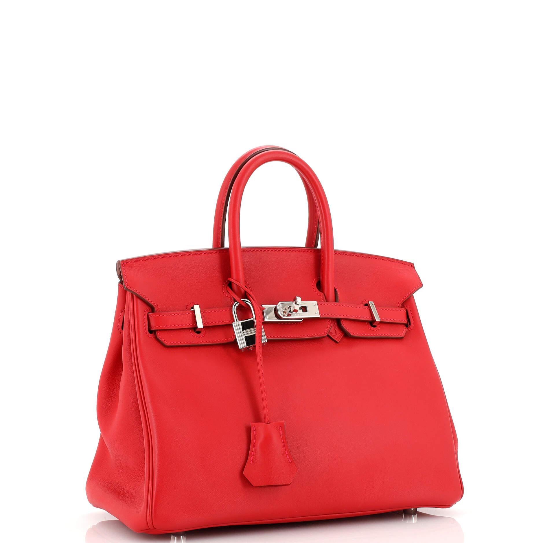 Hermes Birkin Handbag Rouge Casaque Swift with Palladium Hardware 25 In Good Condition In NY, NY