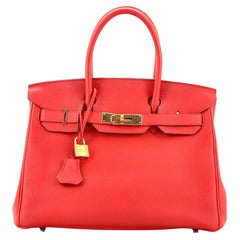 Hermes Birkin Handbag Rouge Casaque Togo with Gold Hardware 30