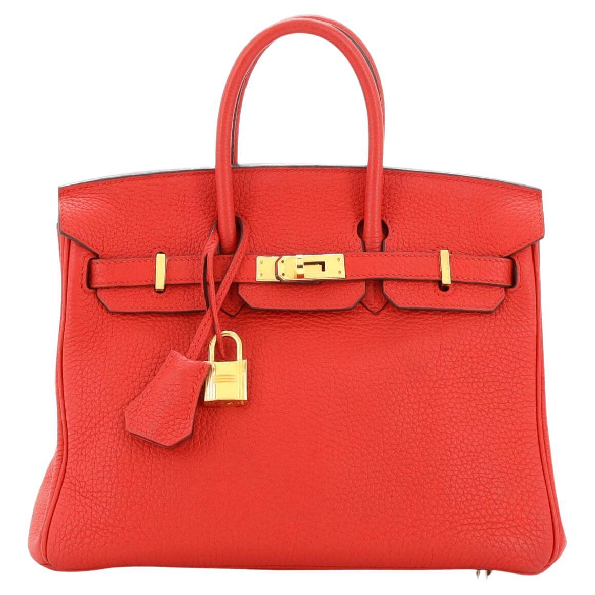 Hermes Birkin Handbag Rouge De Coeur Clemence with Gold Hardware 25 For Sale