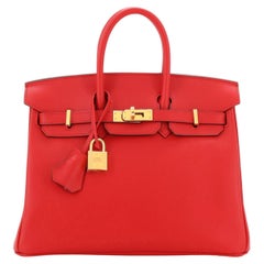 Hermes Birkin Handtasche Rouge De Coeur Swift mit Gold Hardware 25