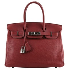 Hermes Birkin Handbag Rouge Garance Clemence with Palladium Hardware 30