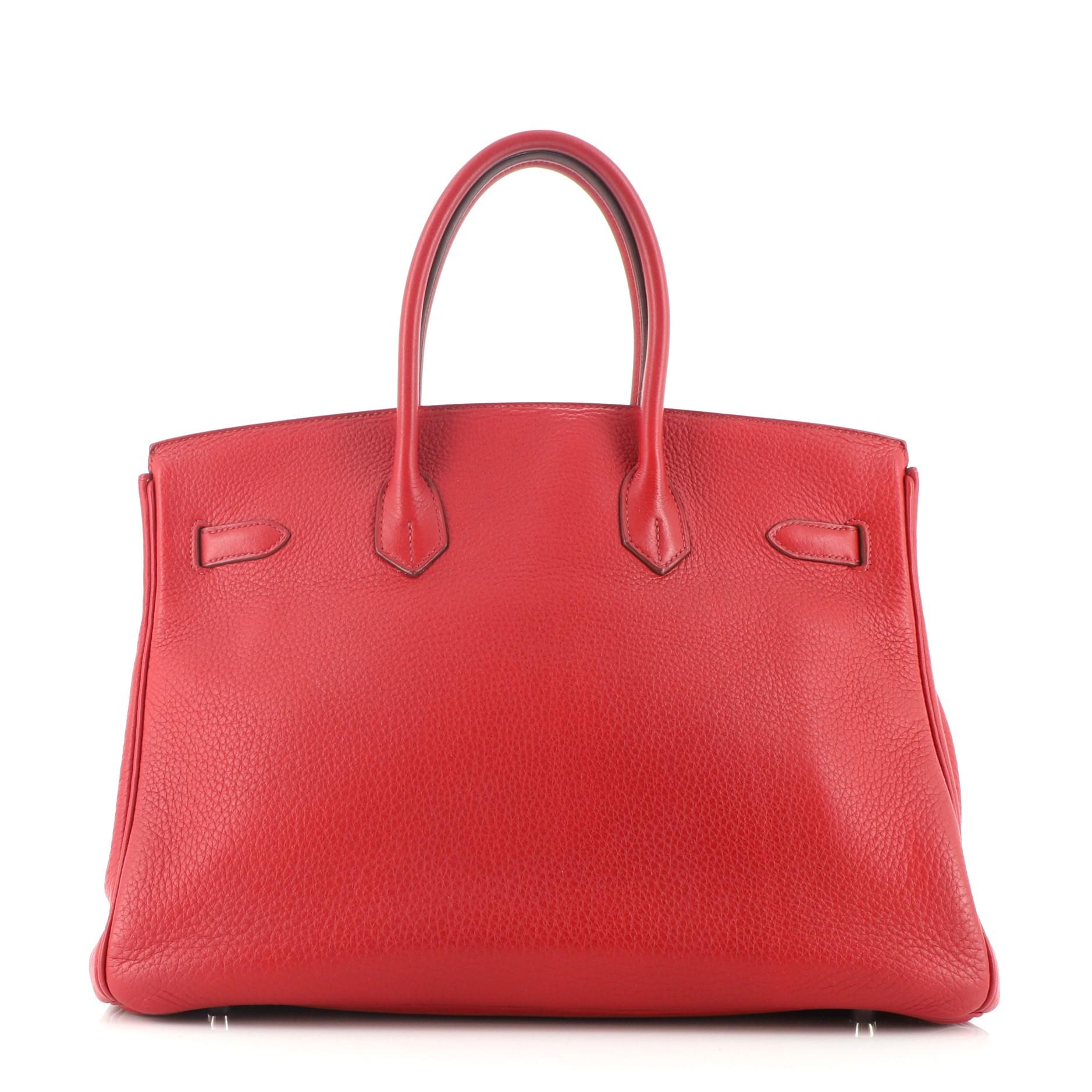 Red Hermes Birkin Handbag Rouge Garance Clemence with Palladium Hardware 35