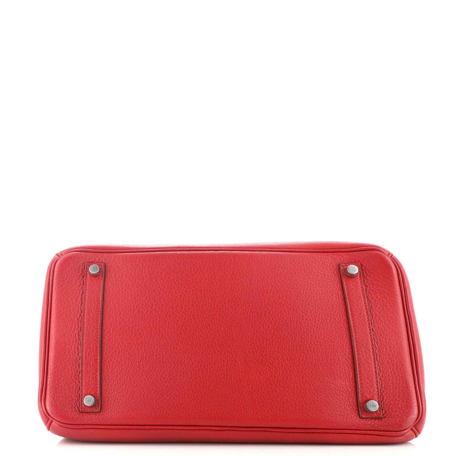 Hermes Birkin Handbag Rouge Garance Clemence with Palladium Hardware 35 In Good Condition In NY, NY