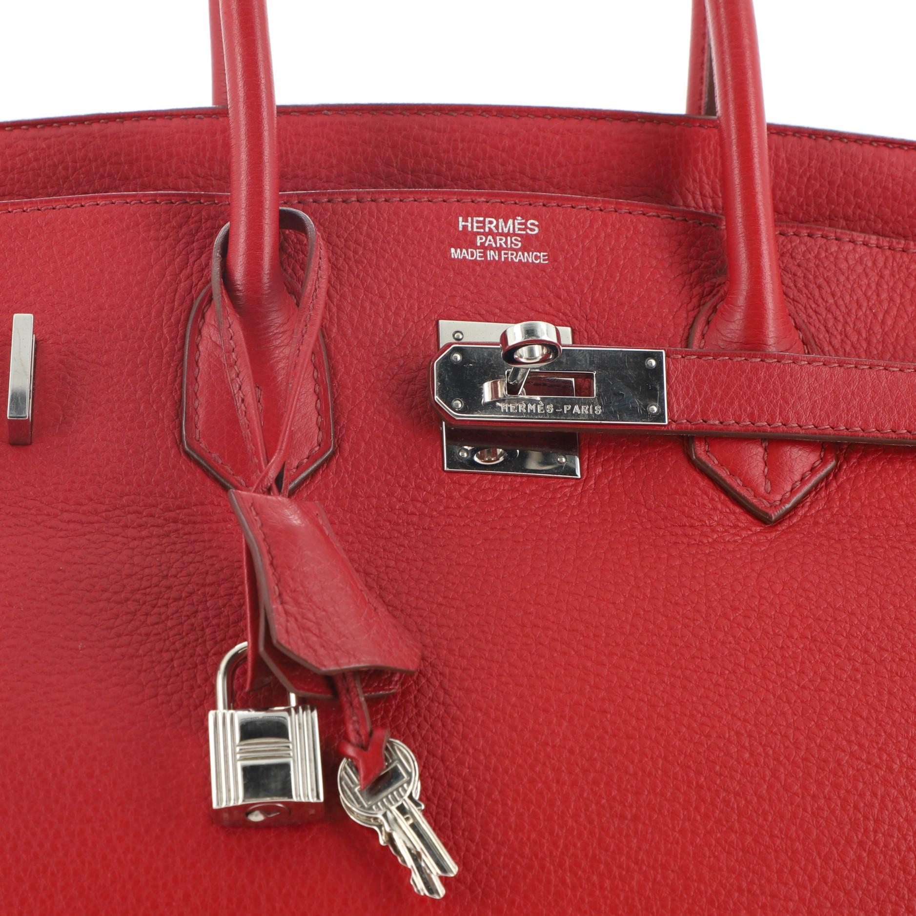 Hermes Birkin Handbag Rouge Garance Clemence with Palladium Hardware 35 1