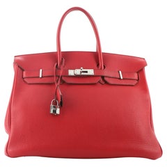 Hermes Birkin Handbag Rouge Garance Clemence with Palladium Hardware 35