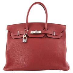 Hermes Birkin Handbag Rouge Garance Clemence with Palladium Hardware 35