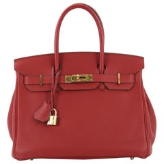 Hermes Birkin Handbag Rouge Garance Togo with Gold Hardware 30