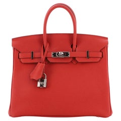 Hermes Birkin Handbag Rouge Garance Togo with Palladium Hardware 25