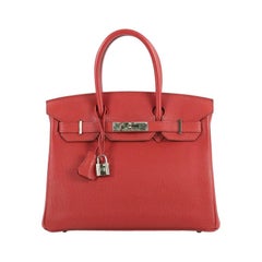 Hermes Birkin Handbag Rouge Garance Togo with Palladium Hardware 30