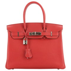 Hermes Birkin Handbag Rouge Garance Togo With Palladium Hardware 30 