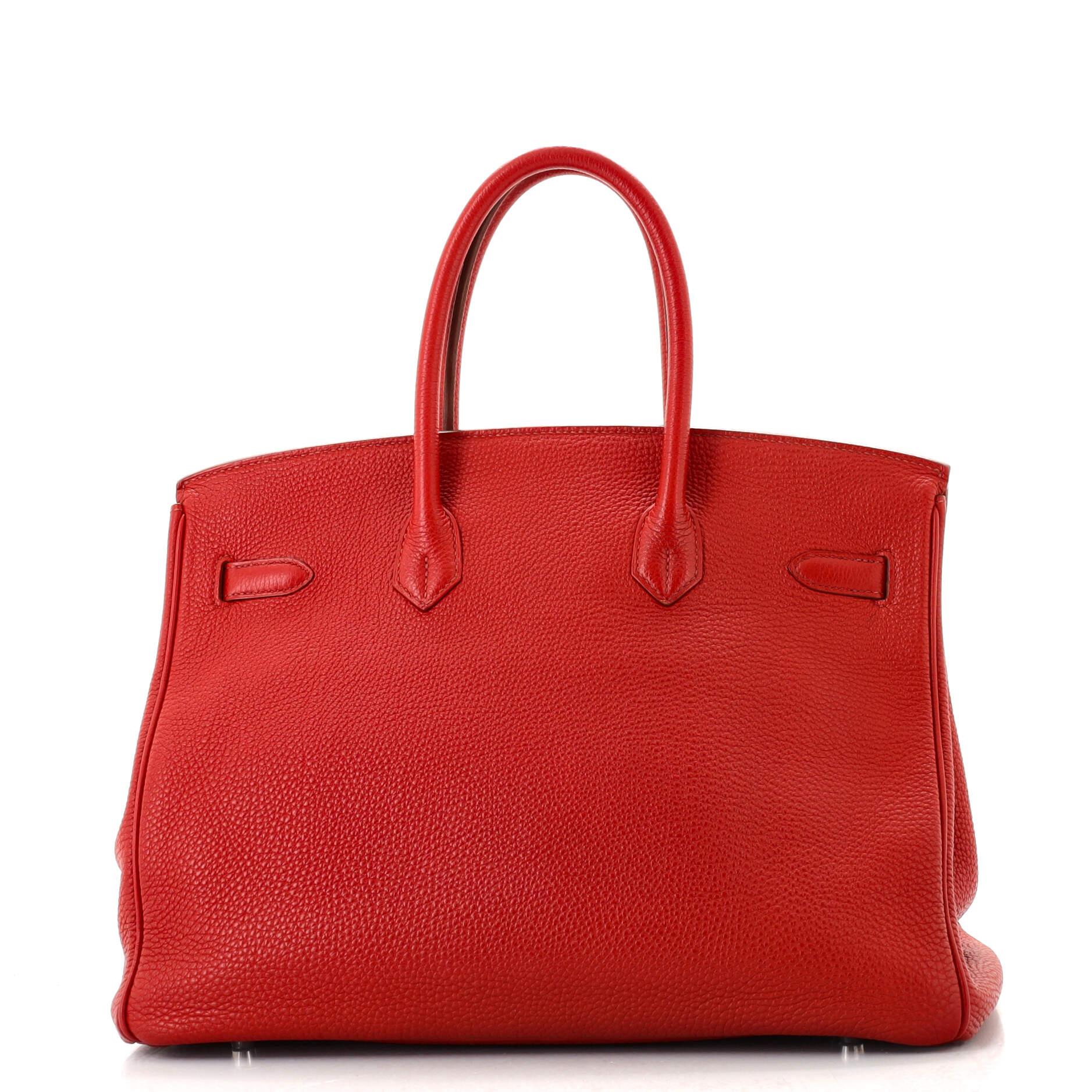 Red Hermes Birkin Handbag Rouge Garance Togo with Palladium Hardware 35