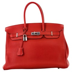 Hermes Birkin Handbag Rouge Garance Togo with Palladium Hardware 35