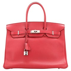 Hermes Birkin Handbag Rouge Garance Togo with Palladium Hardware 35