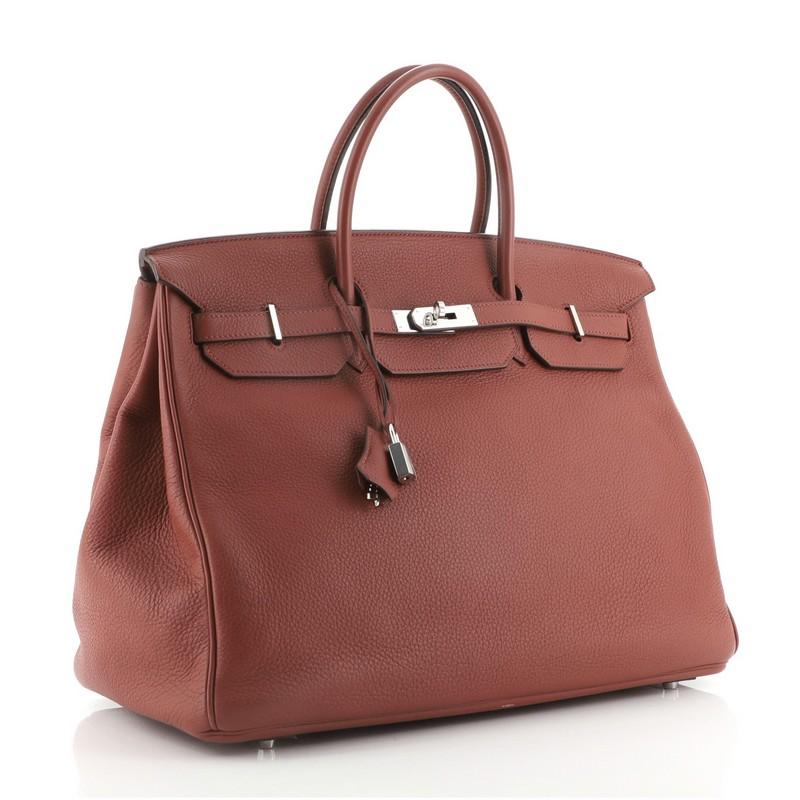 Brown Hermes Birkin Handbag Rouge Garance Togo with Palladium Hardware 40