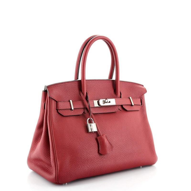 Red Hermes Birkin Handbag Rouge Grenat Clemence with Palladium Hardware 30