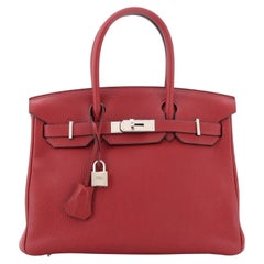 Hermes Birkin Handbag Rouge Grenat Clemence with Palladium Hardware 30