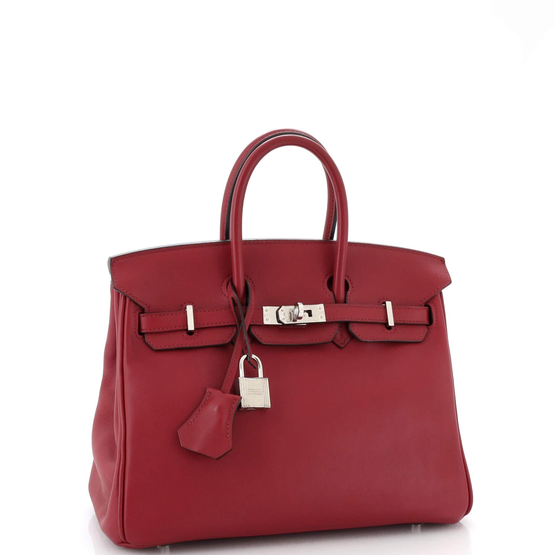 Hermes Birkin Handbag Rouge Grenat Swift with Palladium Hardware 25 In Good Condition In NY, NY
