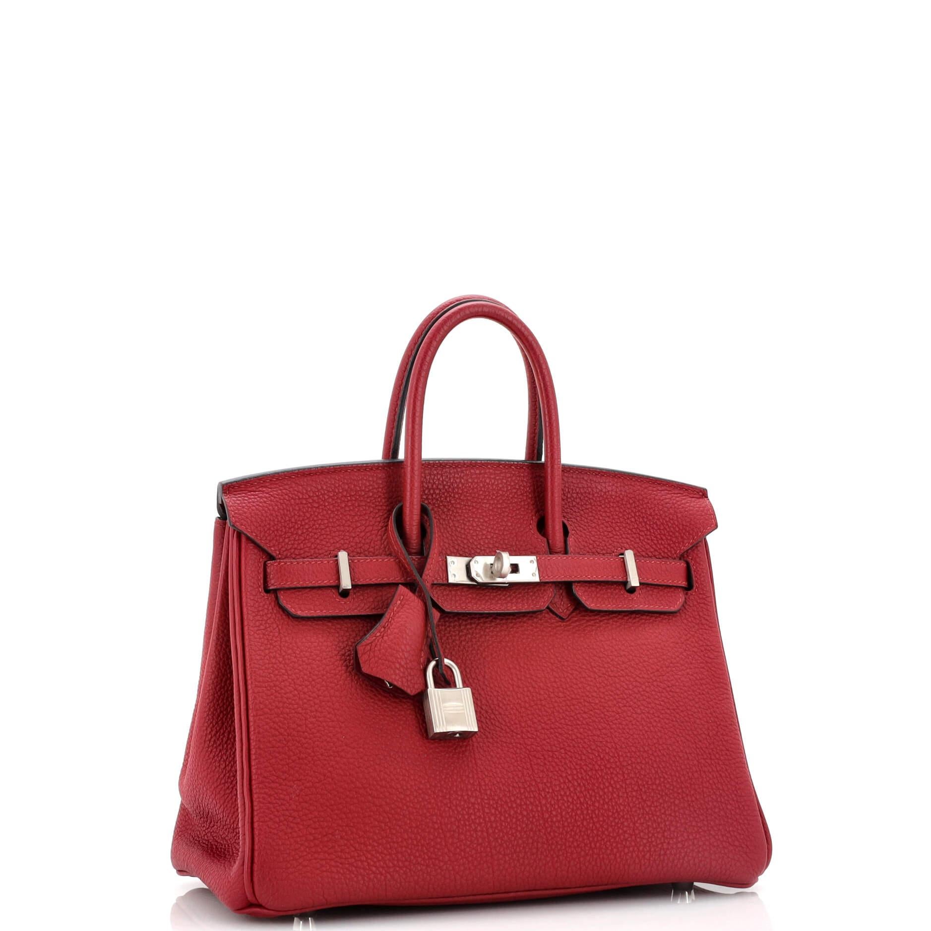 Hermes Birkin Handbag Rouge Grenat Togo with Brushed Palladium Hardware 25 In Good Condition In NY, NY