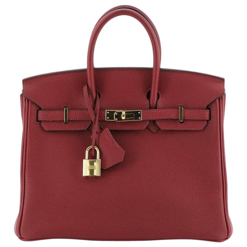 Hermes Birkin Handbag Rouge Grenat Togo With Gold Hardware 25