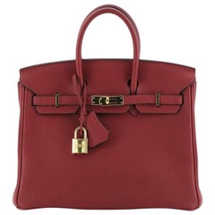 Hermes Birkin Handbag Rouge Grenat Togo With Gold Hardware 25 