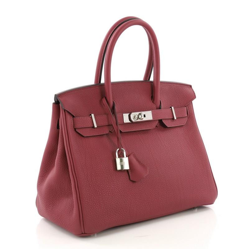 Brown Hermes Birkin Handbag Rouge Grenat Togo with Palladium Hardware 30