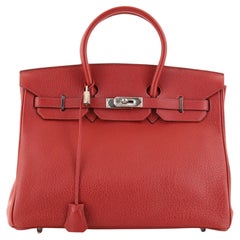 Hermes Birkin Handbag Rouge H Buffalo Skipper with Palladium Hardware 35