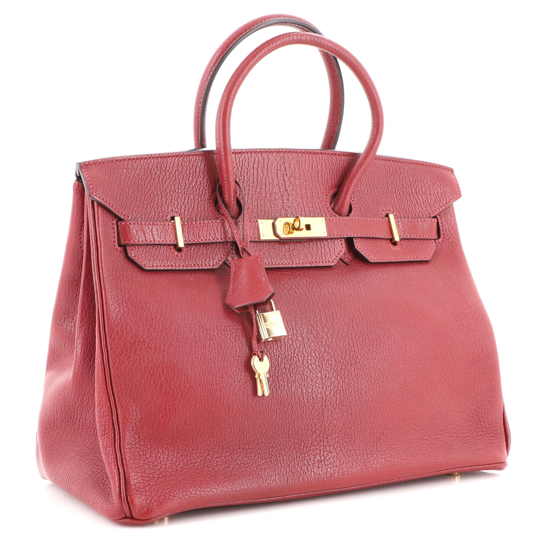 Hermes Birkin Handbag Rouge H Chevre de Coromandel with Gold Hardware 35 In Good Condition In NY, NY