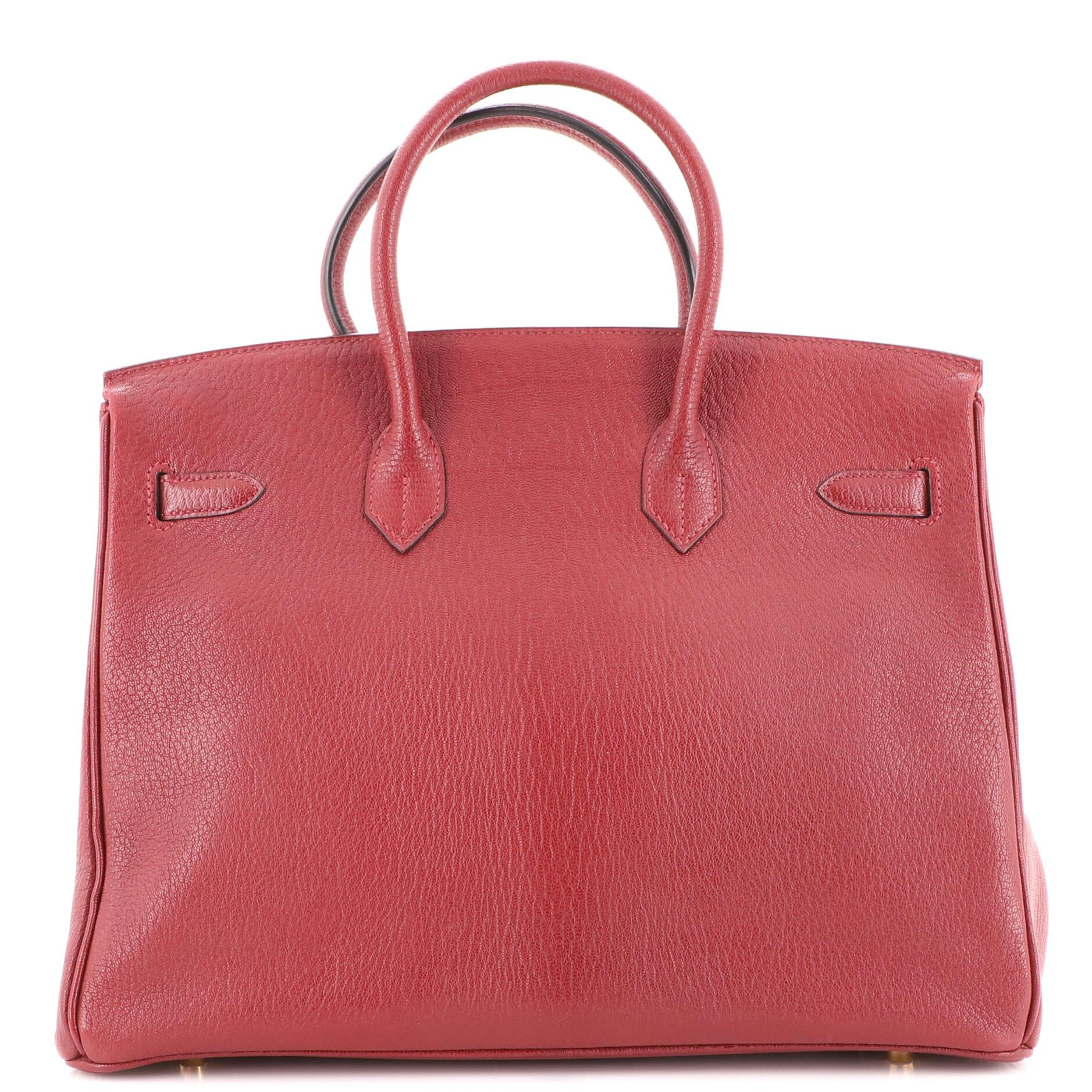 Women's or Men's Hermes Birkin Handbag Rouge H Chevre de Coromandel with Gold Hardware 35