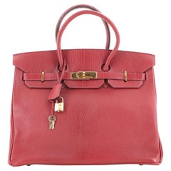Sac à main Hermès Birkin Rouge H Chevre de Coromandel avec finitions métalliques dorées 35