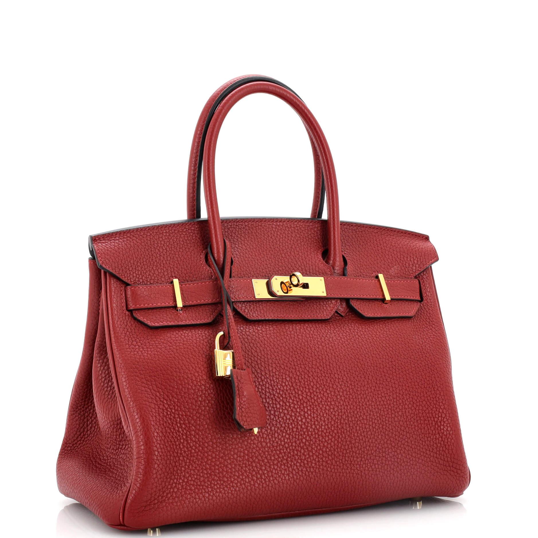 Hermes Birkin Handbag Rouge H Clemence with Gold Hardware 30 In Good Condition In NY, NY