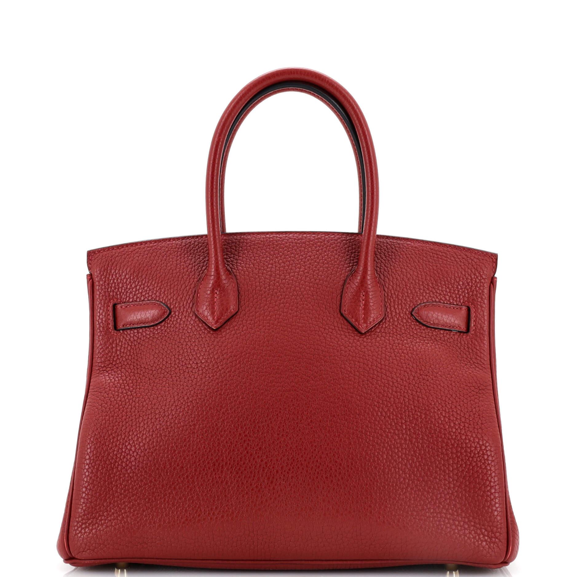 Women's or Men's Hermes Birkin Handbag Rouge H Clemence with Gold Hardware 30