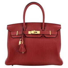 Hermes Birkin Handbag Rouge H Clemence with Gold Hardware 30