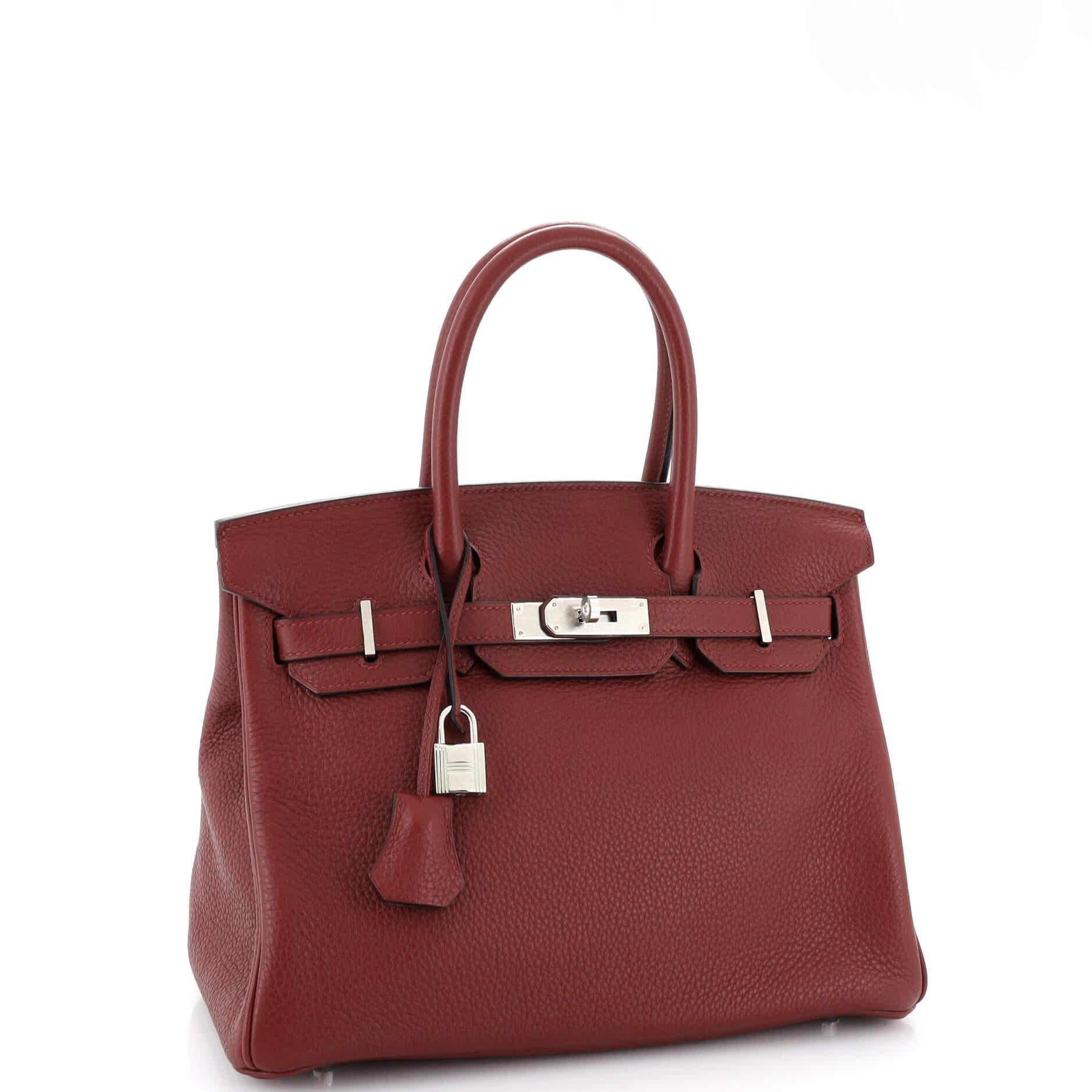 Hermes Birkin Handbag Rouge H Clemence with Palladium Hardware 30 In Good Condition In NY, NY